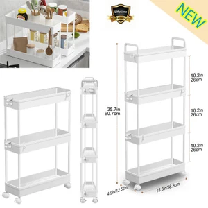Slim Slide Out Kitchen Bathroom Thin Storage Trolley Cart Rack Holder - 4 Tier - Picture 1 of 15