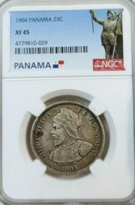 1904 PANAMA SILVER 25 CENTESIMOS 25C NGC XF 45 EARLY DATE BEAUTIFUL COIN - Picture 1 of 5