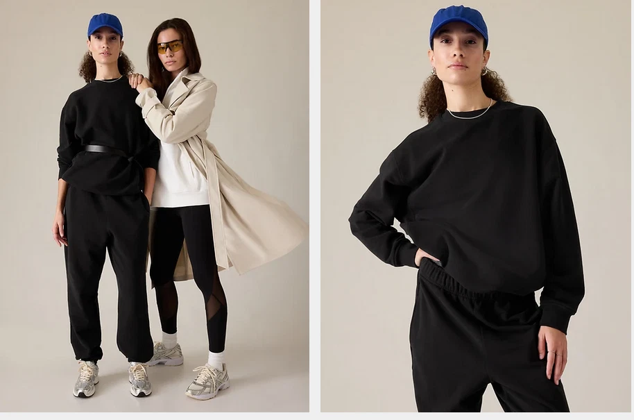 Athleta Forever Fleece Crewneck Sweatshirt | Black Small #891667