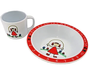 Vintage 1985 Selandia Designs Plate & Cup Set ABC children kids at Play Pat Wong - Picture 1 of 15