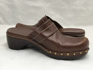 ECCO Brown Leather Shoes Women's Size EUR 39 US 7 Mule Clog Bronze Stud Trims - Picture 1 of 8
