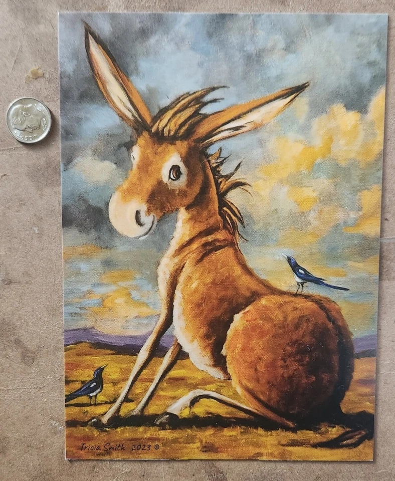 IMPRESIÓN~de Pintura ORIGINAL~~Burro~~Caprichoso~Pájaro MAGPIE~Burro~CULO~Pájaros~5x7 Foto 1 de 1