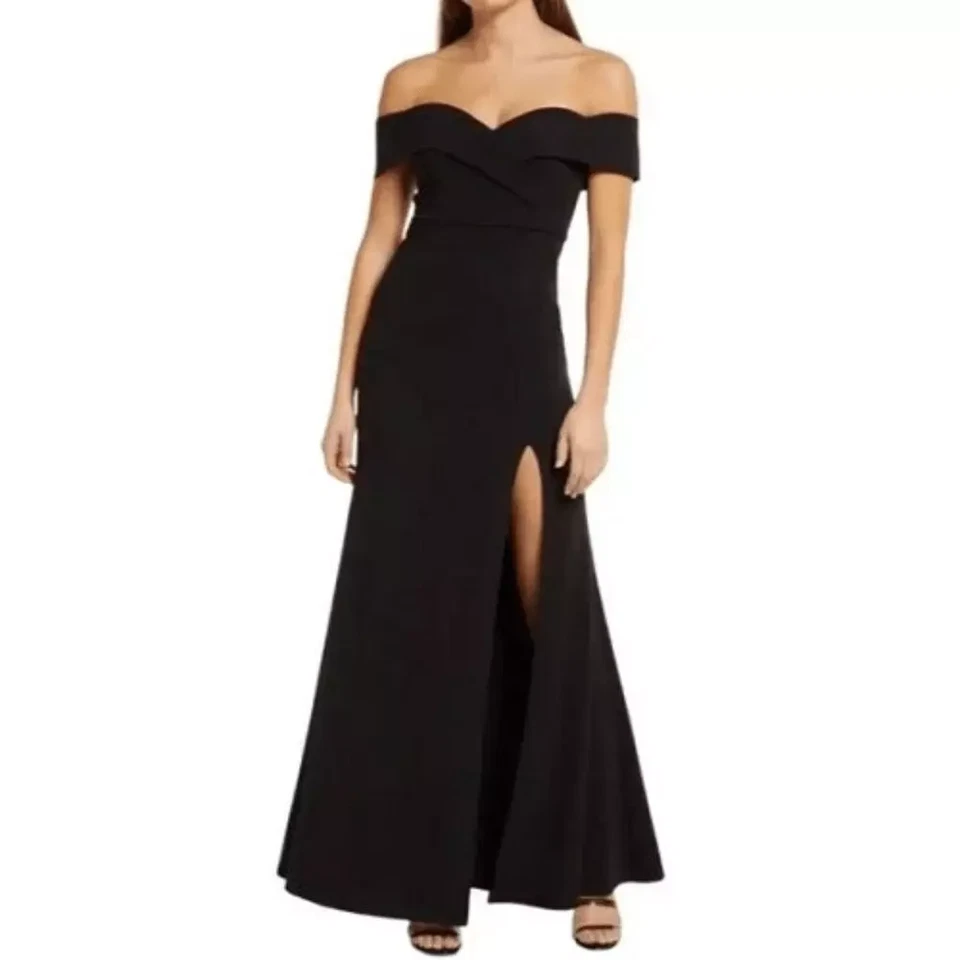 Lulus Black Song of Love Black Off the Shoulder Maxi Dress Idd72973 Size X-Large