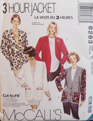 McCall's Sewing Pattern 6283 Misses Jacket Lined Unlined 3 Styles Sizes 20-24 UC - Image 1 of 4