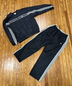 Vintage Adidas Trainingsanzug Herren XL Jacke & Hose Windbreaker gefüttert Set 90s Y2K schwarz - Bild 1 von 3