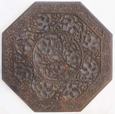 ANTIQUE HAND CARVED BLACK FOREST WOOD TABLE TOP GRAPES GRAPE LEAVES FLOWERS - Image 1 of 4