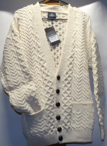 Aran Pullover Markt Merinowolle Strickjacke Schal Zopfmuster Grobstrick Fischer M - Bild 1 von 7