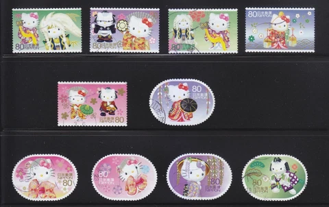JAPAN 2011 HELLO KITTY SUMMER GREETING 80 YEN COMP. SET OF 10 STAMPS FINE USED Cover