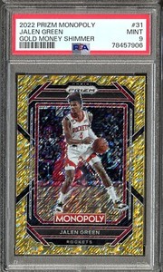 2022 Prizm Monopoly Jalen Green Gold Money Shimmer /500 PSA 9 Mint #31