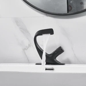 Matte Black Unique Bathroom Basin Vessel Sink Mixer Faucet One Handle Hole Taps - Picture 1 of 9