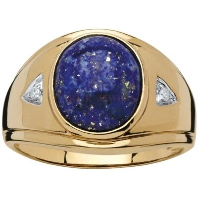 Natural Lapis Lazuli Gemstone with Gold Plated 925 Sterling Silver Ring #1018 — 第 1/3 张图片