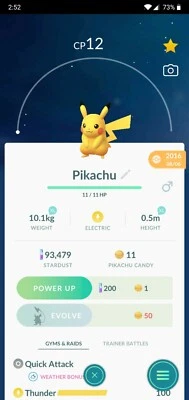 Pokémon GO ∥ 2016 Lucky Pokémon ∥ Lvl 1 Legacy Pikachu - Thunder ∥ - Image 1 of 2