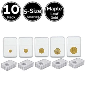 10 Pack 5 Size Assorted Slab Coin Holders For Canadian Gold Maple Leaf Series - Picture 1 of 2