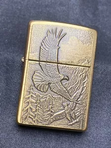 Zippo Lighter Gold Emblem EAGLES FLYING 2019 Flat Bottom Brass! Sparks! - Picture 1 of 12
