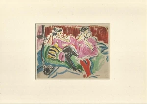 ERNST LUDWIG KIRCHNER 2 FRAUEN AUF SOFA Passepartout Kunstdruck Art Print Bild - Bild 1 von 2