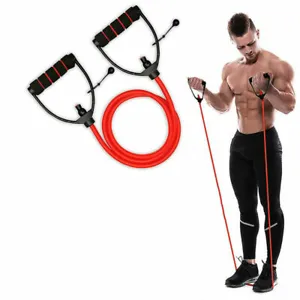 Resistance Bands RED Tube Pack of 1 Fixed Strong Handles Home Gym Workout 15 LBS - Picture 1 of 9