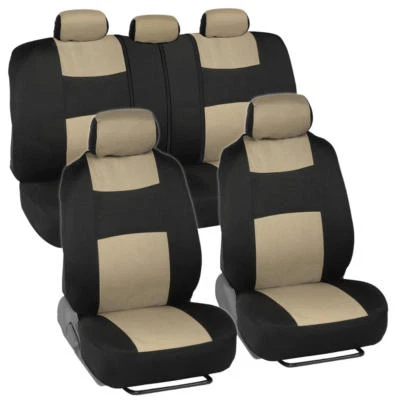 Beige Universal Full Set of Deluxe Low Back Full Bench Car Seat Covers - Image 1 of 4