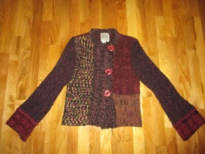 Ladies Anthropologie CURIO Black Burgundy Textured Cardigan Sweater Size S - Image 1 of 4