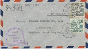 CURAZAO 1938 Mercurio 10C y 15C MiF primer vuelo con KLM WILLEMSTAD - PARAMARIBO - Imagen 1 de 2