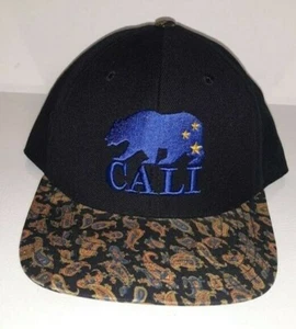 CALI Bear Black Hat / Cap with Paisley Bill, Button, Strap and Guts - Picture 1 of 9