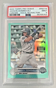 /75 1st Topps Chrome AQUA REFRACTOR Jasson Dominguez 2022 Pro Debut PDC-59 PSA 9