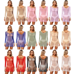 FEESHOW Women Bodycon Dress Stretchy Babydoll Sexy See-Through Chemise AU - Picture 1 of 101