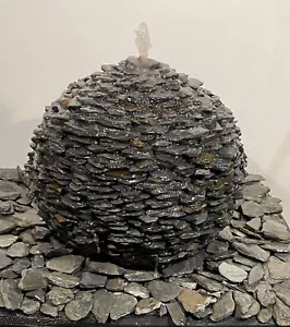 Slate Stone Orb Sphere Water Feature Obelisk. Small 440mmHx480mm Free Base - Picture 1 of 6