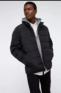 Kenneth Cole men's black Puffer jacket with Attached gray Jersey hood, S - Picture 1 of 5