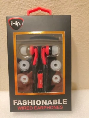 Auriculares iHip~Rojos~Con cable~Micrófono incorporado de pausa/reproducción~3 tamaños de punta de oreja de ajuste personalizado Foto 1 de 4