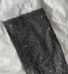 100% Silk Beaded and Sequined Shawl, Black and Silver - India - Picture 1 of 4