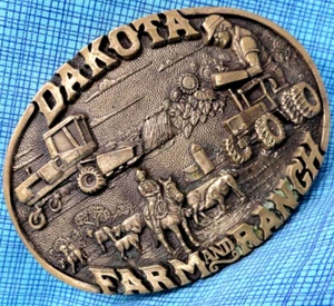 Fibbia cintura Dakota Farm Ranch ottone # LE vintage anni 70 premio design medaglie .DBD967 - Foto 1 di 9