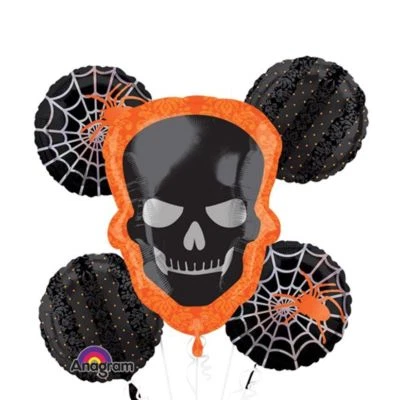 NEGRO HALLOWEEN CALAVERA ARAÑA GLOBO RAMO FIESTA DECORACIÓN GLOBOS DE ALUMINIO 5 PIEZAS Foto 1 de 3