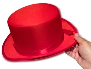BRIGHT RED SATIN TOP HAT Stage Christmas Magic Magician Adult Costume Prop Clown - Picture 1 of 9
