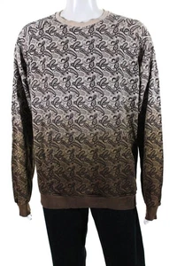 Jijil Mens Pullover Crew Neck Ombre Paisley Sweatshirt White Brown Cotton XL - Picture 1 of 6