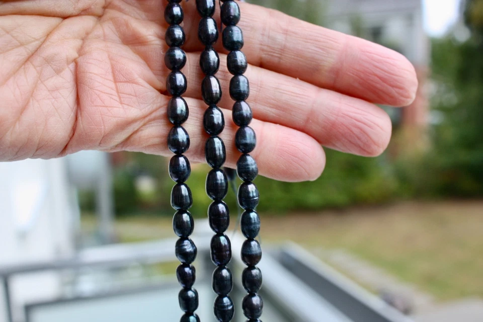 Oval 6-7 mm AA Schwarz 37 cm Zuchtperlen Strang Süßwasser Perlen Schmuck mnj - Bild 1 von 1