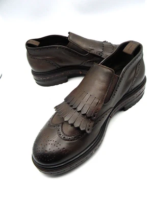 Zapatos Mocasines SANTONI Marrón Cuero Medio Superior Sin Cordones Para Hombre Talla UK 7 1/2 US 8.5 Foto 1 de 4