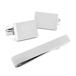 Engravable Rectangle Cufflinks and Tie Bar Gift Set - Picture 1 of 9