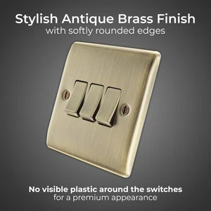 BG Electrical Triple Wall Light Switch 2 Way Raised Slim Profile Antique Brass - Picture 1 of 8