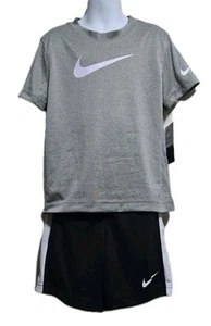New Nike Boys' Dri-Fit 2 Piece outfit T-Shirt & Shorts Set Gray/Black Size 7 - Picture 1 of 5