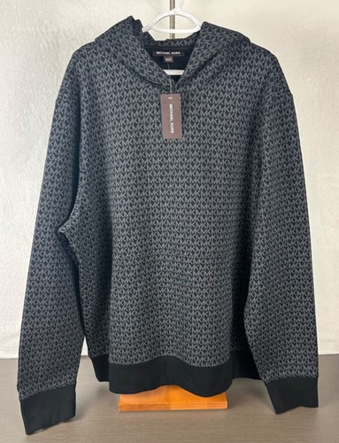 Felpa con cappuccio Michael Kors uomo nera MK Signature logo XL nuova con etichetta $148