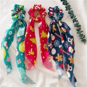 Papá Noel lazos para el cabello crujiente cinta larga cola de caballo bufanda lazo para el cabello mujeres niñas - Imagen 1 de 16