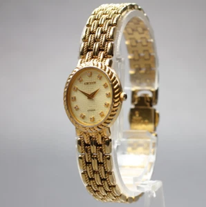 Near MINT CITIZEN Exceed 4422-E42797 Gold Oval 12P Diamond Quartz Ladies Watch - Picture 1 of 10