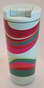 Starbucks 2021 Holiday Stainless Steel Tumbler 12 oz Green Red Pink Waves Travel - Picture 1 of 2