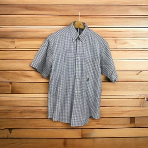 Tommy Hilfiger Men’s Short Sleeve Button Down Blue And White Plaid Medium - Picture 1 of 5