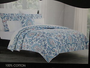Cynthia Rowley Cotton Full/Queen Duvet Cover Set ~ Flower/Paisley ~ Blue, Orange