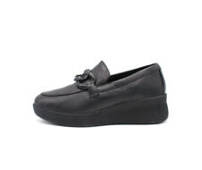 Cinzia Soft Women's Shoes Genuine Leather Black Loafers With Wedge Memory Foam