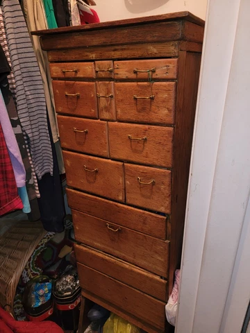 Antique Oak Multi-Drawer Medical Office Lab Wabash Tall Storage Cabinet Dresser Cover