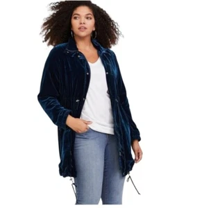 TORRID Velvet Drawstring Zip + Snap Lightweight Anorak Jacket 2X Out of the Blue - Picture 1 of 12