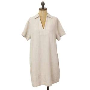 MADEWELL V-Neck Mini Dress 100% Linen M Natural Undyed Collared Short Sleeve B1 - Picture 1 of 7