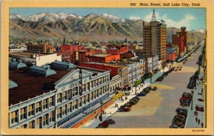 Postal de lino MAIN STREET SCENE SALT LAKE CITY, Utah UT - Imagen 1 de 2